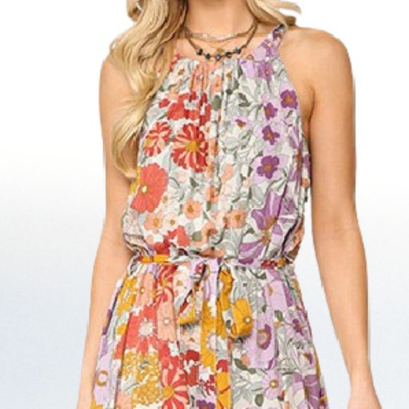 Sand & Sage Floral Halter Hi Low Maxi Dress Retro - Picture 5 of 5